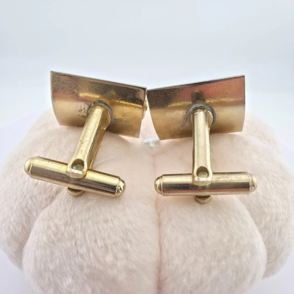 Vtg 75 Yr Old Cufflinks Crystal Rhinestone Accents Bullet Back Yellow Gold Plate